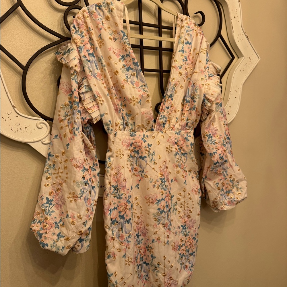 ASOS Floral Long Sleeve Dress in Cream and Pink